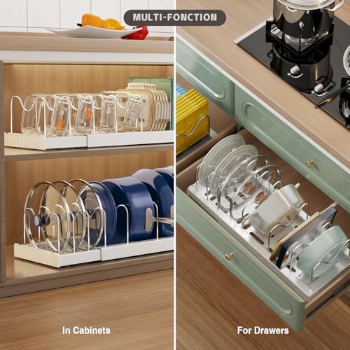 Magheo Expandable Pot & Pan Lid Organizer Rack 2 Pack, White, 22.4" D x 7.9" W x 6.3" H