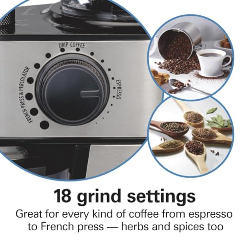 16oz Burr Coffee Grinder with Large Hopper - Hamilton Beach Electric Coffee Mill