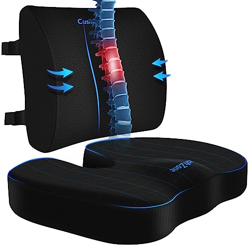 CushZone Extra Large Seat Cushion & Lumbar Support Pillow for Office, Black