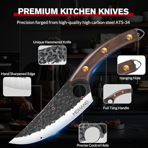 Black Butcher Knife Set with Leather Bag - Viking & Serbian Knives, Hand-Forged High-Carbon Steel, Ergonomic Handles