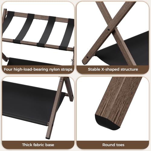 Walnut-Coating Foldable Luggage Rack Set of 2 for Guest Room, Heavy Duty