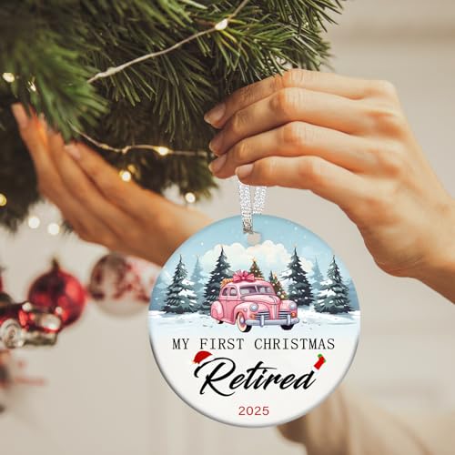 Christmas Retirement Gifts for Women 2025, Double Side Xmas Tree Hanging Decorations Happy Retirement Ornament Ceramic 3" with Gift Box Inspirational Gift for Retired Coworker Teachers Old Friends