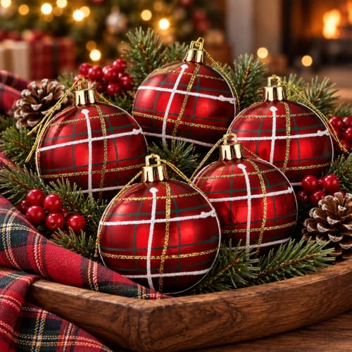 Halloscume Scottish Tartan Plaid Christmas Ornaments Set - 12 Pack, 2.36 Inch Holiday Decorations
