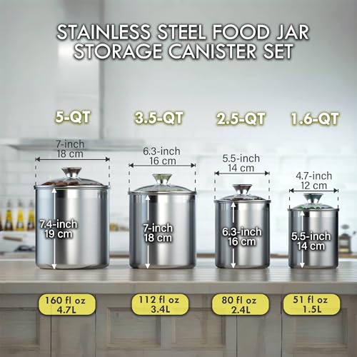 Cooks Standard 4-Piece Large Stainless Steel Canister Set for Pantry & Kitchen Storage