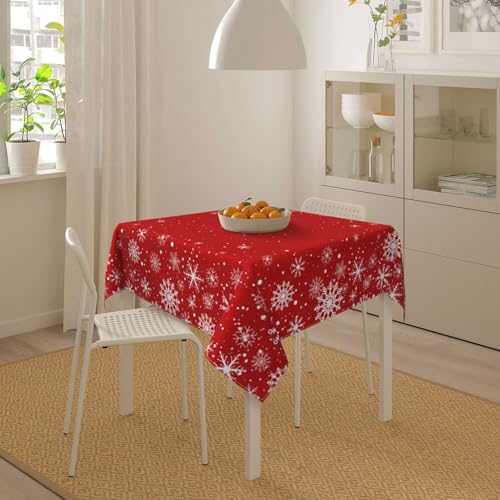 Kawani Multi-Color 52 Inch Christmas Square Tablecloth with Snowflakes - Winter Holiday Decor