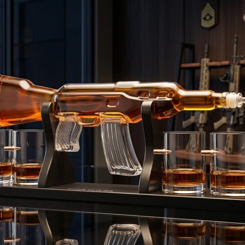 The Wine Savant Luxury AK47 Gun Decanter & Bullet Glasses Set - Whiskey, Bourbon, Tequila Gift for Men & Dad