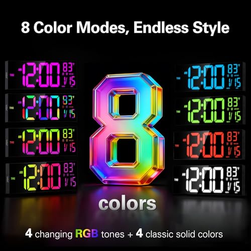 JALL 16-Inch Digital Wall Clock with RGB Colors & Bluetooth - Black