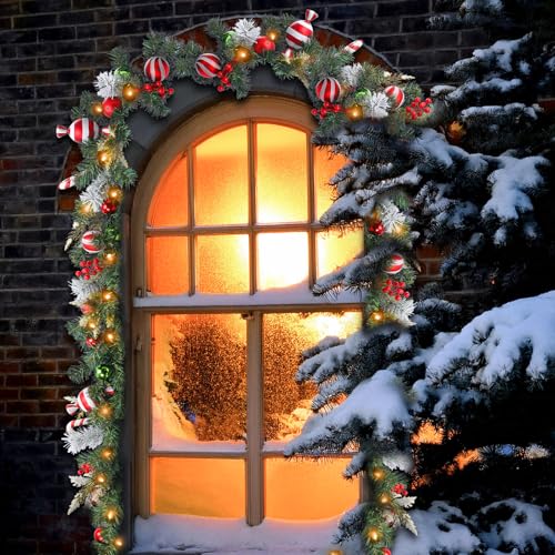 VCUTEKA 6FT Candy Cane Lighted Christmas Garland w/ 25 LED Lights for Indoor/Outdoor