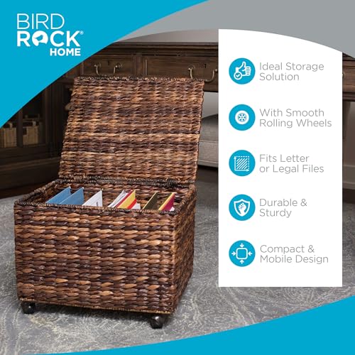 Birdrock Home Woven Rolling File Cabinet with Wheels, Espresso, 17.5x14.5x13