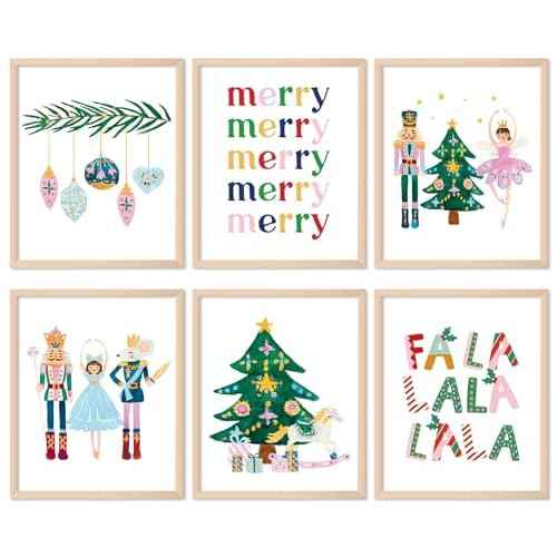 Whaline 6Pcs Christmas Wall Art Print Nutcracker Themed Xmas Tree Watercolor Art Poster Aesthetic Unframed Room Decor for Bedroom Living Room, 8 x 10 Inch