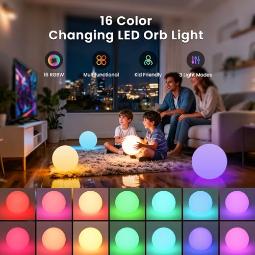8-Inch LED Globe Light - Rechargeable RGB Hanging Ball Lamp - 1 Pack