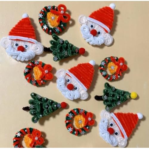 150Pcs Christmas Pipe Cleaners Craft Set Including 50Pcs Green Chenille Stems, 50Pcs White Chenille Stems, and 50Pcs Red Pipe Cleaners for DIY Crafts Christmas Decorations (150Pcs Red White Green)