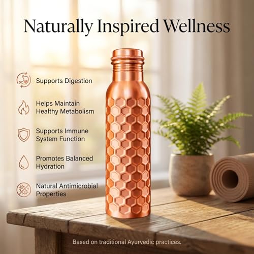 Copper Water Bottle 32 oz - Handmade Solid Copper, Leak-Proof, Reusable for Home & Yoga - Variation of THIS Listing