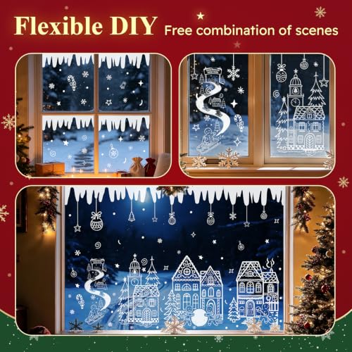 UPCERA White House Christmas Window Clings - Large Winter Holiday Decal Set