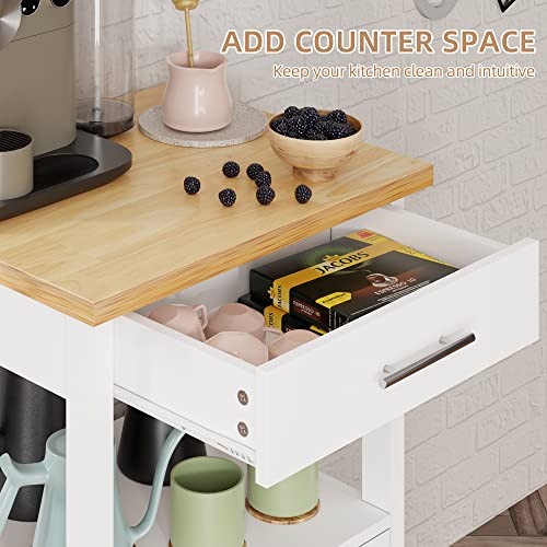 Shintenchi White Kitchen Island Cart with Storage & Wheels - 22 Inch