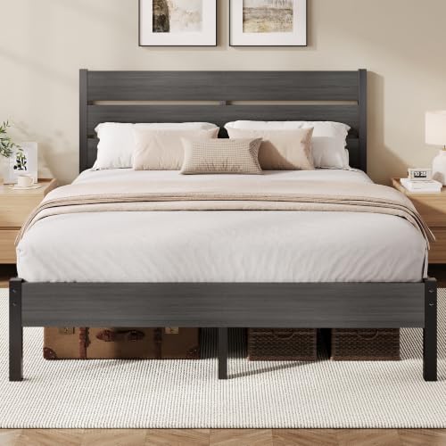 Queen Bed Frame with Headboard and Footboard - All-Metal Support, Rustic Grey - Variation of THIS listing