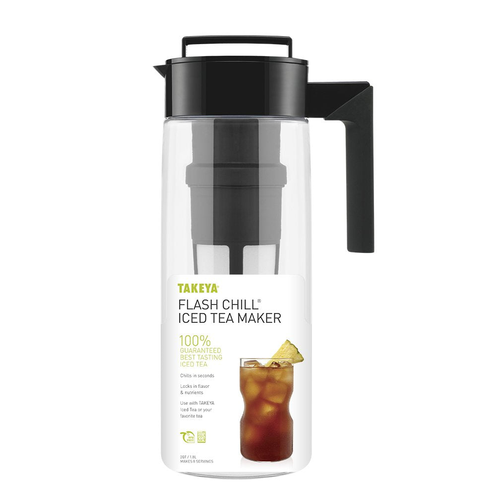 Takeya Flash Chill Iced Tea Maker - Versatile Tea Brewer for Loose/Bagged Tea - Patented Flash Chill Tech Hot/Cold Use BPA-Free Tritan Dishwasher Safe - Airtight Lid Made in USA - 2 Quart/Black