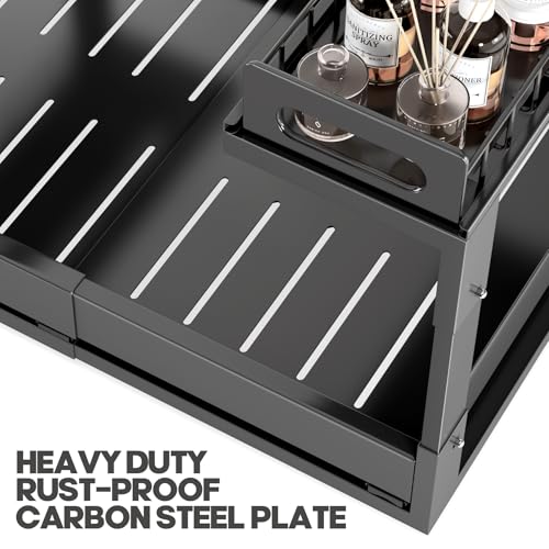 Biboraya Black Expandable Under Sink Organizer 19-32 Inches, 2-Tier Pull Out Cabinet Storage