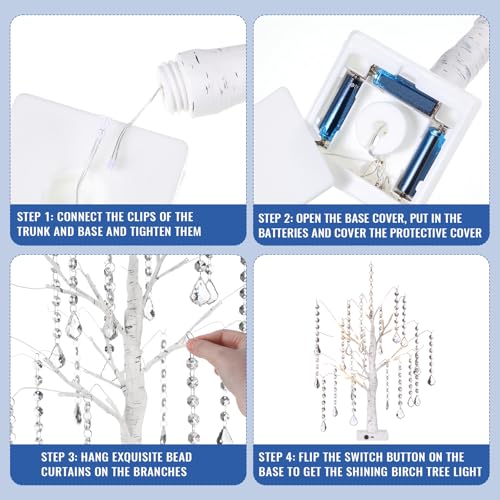 VIHOSE 6Pcs White Birch Tree LED Lights with 72 Acrylic Garland Strands