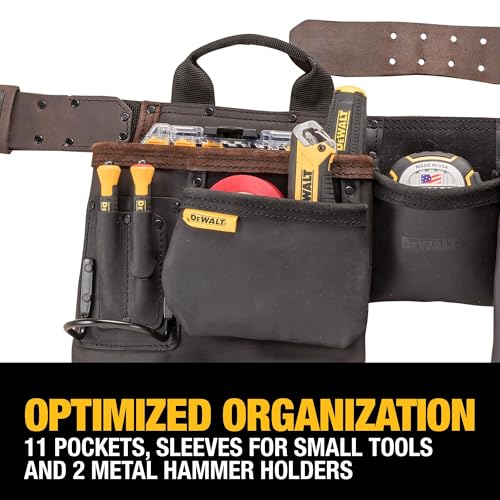 DeWalt Leather Tool Belt with 11 Pockets and Apron - One Size