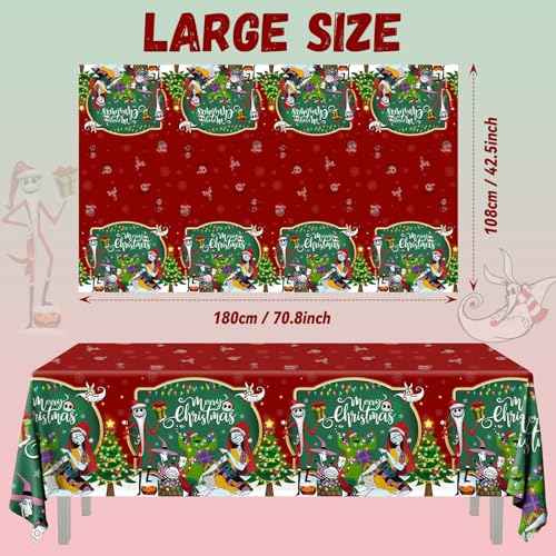 3 Pack Christmas Nightmare Tablecloths Nightmare Christmas Party Decorations Green Red Tree Xmas Nightmarer Table Cover for Xmas Winter Holiday Birthday Party Supplies