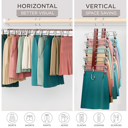 MORALVE Mahogany Space Saving Skirt Hangers with Clips - 2 Pack