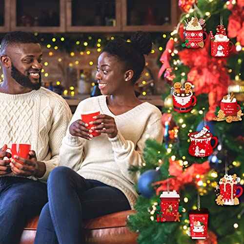 Christmas Tree Wooden Decorations Ornament Gift Wood Rustic Xmas Hanging Ornaments Holiday Appreciation Gifts Wreath Congrats for School(24 Pcs,Christmas Hot Cocoa)