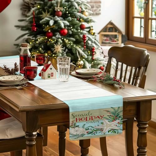 RisQiten Christmas Seaside Table Runner 13x90 Inch Coastal Holiday Decor