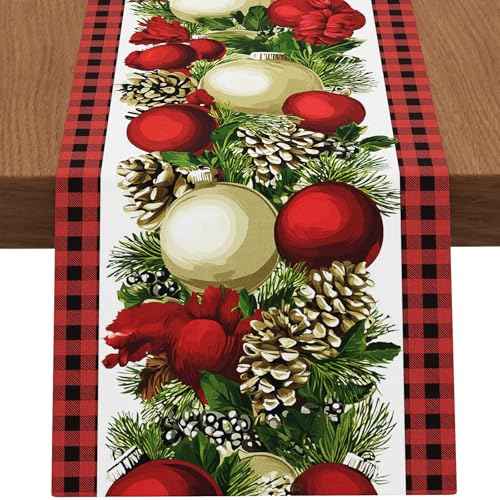 Christmas Table Runner,13''X72'' Seasonal Christmas Decorations Table Runner, Red and Black Buffalo,Perfect for Party Dinner Table Decor,Kitchen,Mantel,Bedroom Decoration