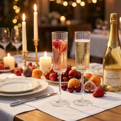 Clear 36PCS Ribbed Plastic Champagne Flutes for Weddings & Parties