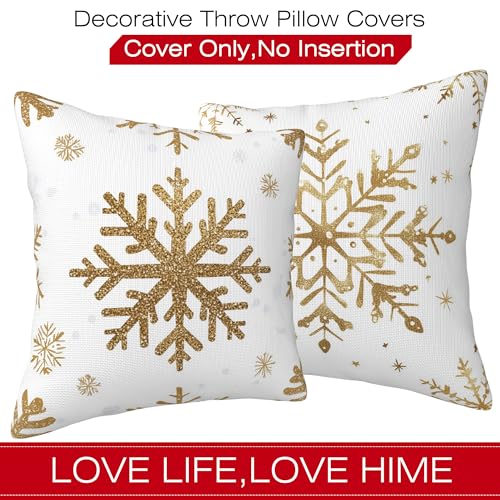Naqiuli Snowflake with Gold Glitter Throw Pillow Covers Set of 2 18x18 Inches Christmas Decor