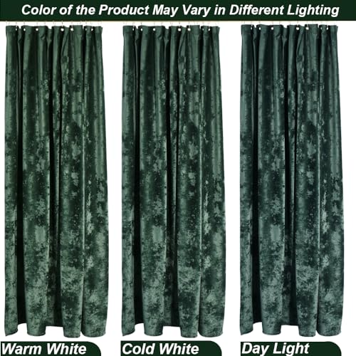 TAMGHO Extra Long Dark Green Velvet Shower Curtain Set with Gold Hooks, Waterproof 84 Inch