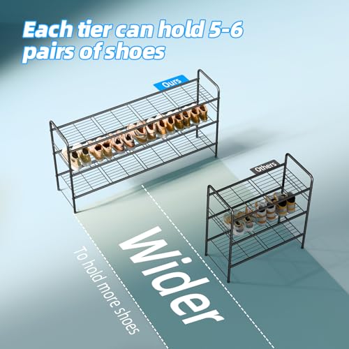 Black 3-Tier Shoe Rack for Closet - 44 Inch Heavy Duty Metal Organizer