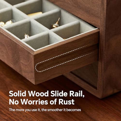 Wooden Jewelry Box with 4 Drawers - Black Walnut Jewelry Organizer for Women & Men - Handcrafted Storage Solution