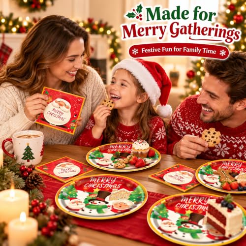 EVYIENEN 40PCS Christmas Paper Plates & Napkins Set, Santa Snowman Trees – Christmas-40PCS