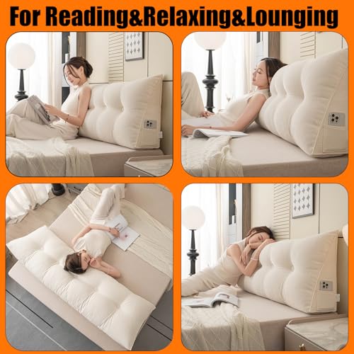 Queen Wedge Headboard Pillow for Support & Comfort - Soft Chenille Cover