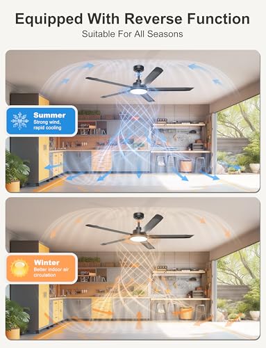 60-Inch Black Industrial Ceiling Fan with Light, Remote & App Control