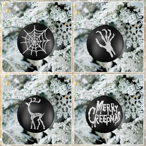 Syhood Gothic Christmas Ornaments Set - 12 Black & White 3.15” Halloween/Christmas Balls