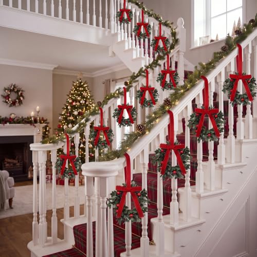 Christmas Mini Cabinet Wreaths 12Pcs 6-Inch with Ribbon for Kitchen Decor