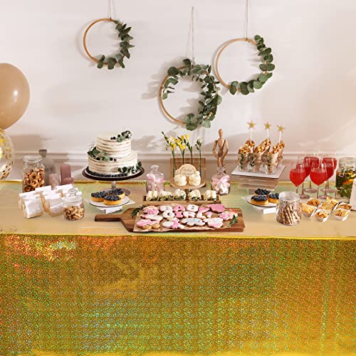 FunnyPars Gold Iridescent Plastic Tablecloth 54x108 Inches - Rectangular Party Decor