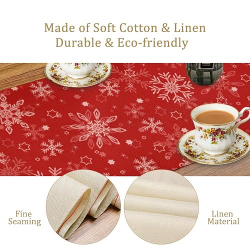 SXXLDNG 13x36 Inch Red Snowflakes Christmas Table Runner Seasonal Holiday Decor