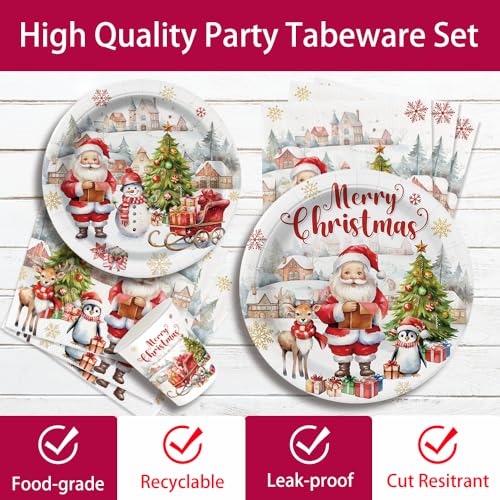 Merry Christmas Party Supplies 140-Piece Tableware Set for 20 Guests - Plates, Napkins, Cups & Cutlery