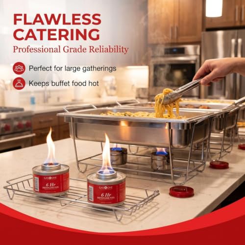 Gas One 24 Pack 6-Hour Chafing Fuel Cans for Food Warmers - Reusable Liquid Safe with Wick & Lid Opener