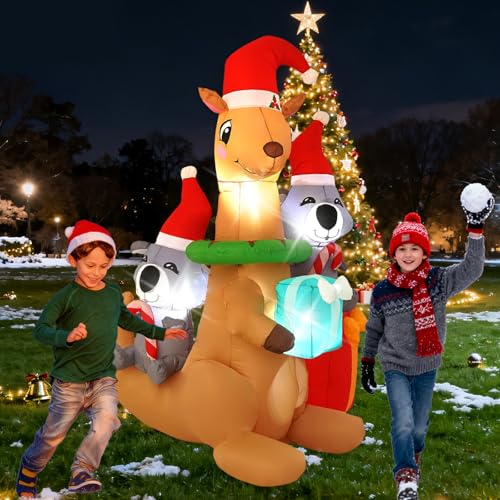 7FT Inflatable Christmas Kangaroo & Koalas with LED Lights Outdoor Decor