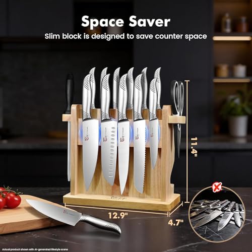 Black SYOKAMI Japanese Knife Set with Magnetic Block & Sharpener, 14 PCS