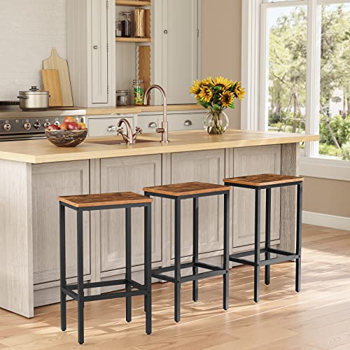 MAHANCRIS Rustic Brown & Black 25.8-Inch Industrial Bar Stools Set of 2 with Footrest