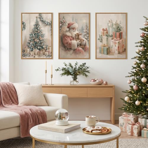 HLNIUC Vintage Christmas Canvas Wall Art Santa Claus with Gift, 24x36 Inches