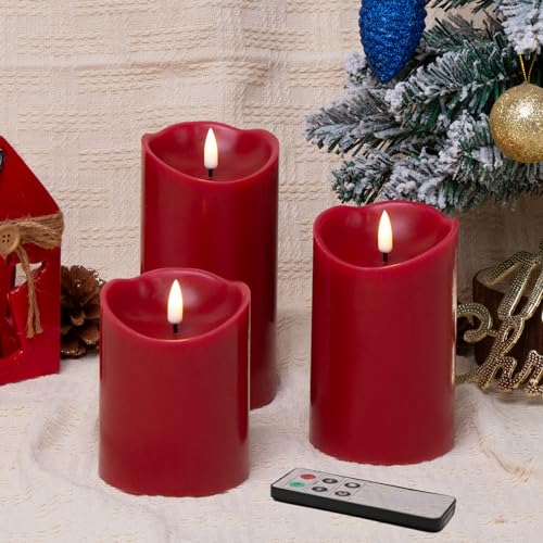Eywamage Dark Red Flameless Candle Set with Remote - Safe Holiday Decor