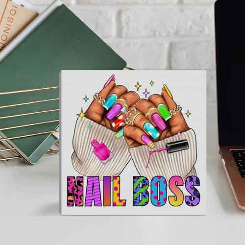 Nail Tech Gifts for Women, Nail Artist Technician Thank You Appreciation Gift Manicurist Christmas Birthday Gift Nail Salon Room Desk Decor Wooden Sign, Nail Boss