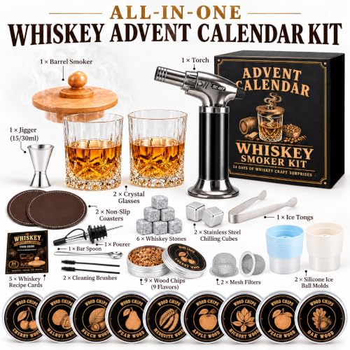 FUNID Whiskey Advent Calendar 2026 for Men with Bourbon Whiskey Smoker Kit